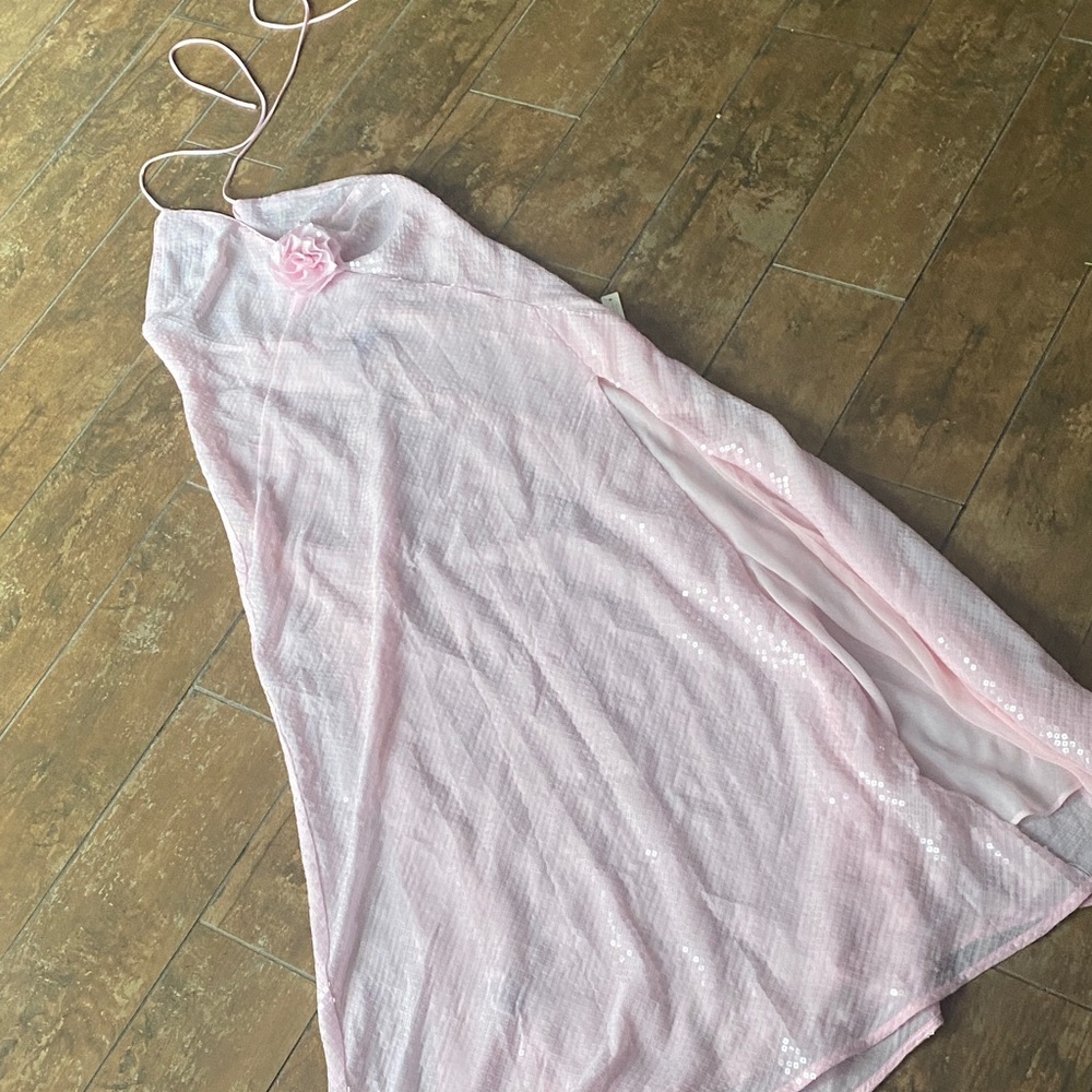 Bardot Pink Sequin Dress from Antho. Side slit-tie halter. Size 6.